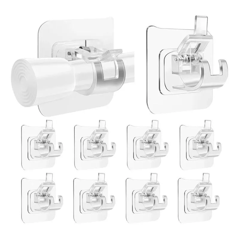 2x Suporte Adesivo Varão Cortina Haste Gancho Kit 10u Sem Fu