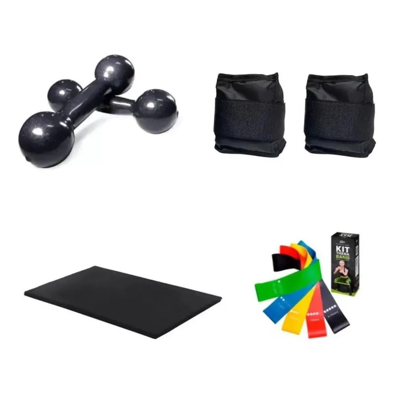 5x Par Halter 1 Kg+ Par Caneleira 2 Kg+ Colchonete+ Kit Band