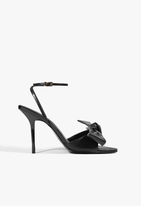 Elodie Buckle Bow Leather Sandal 6.5 / Black / Leather