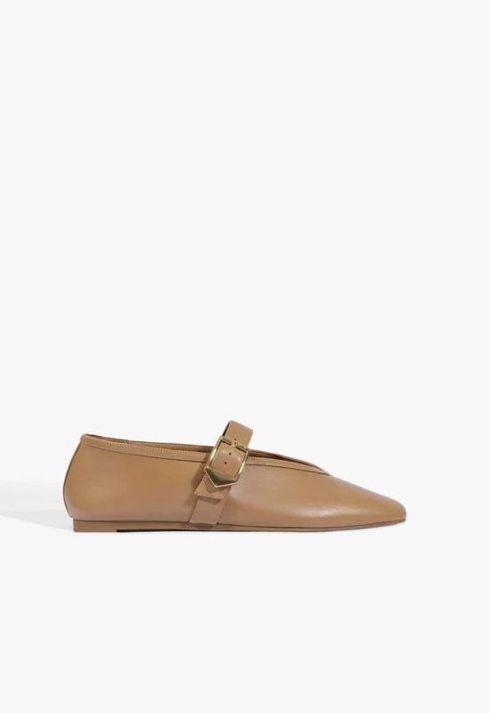 Vick Buckle Leather Ballet Flat 6.5 / Almond Wood / Leather