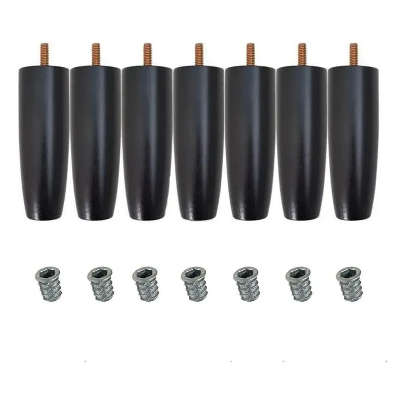 10x Kit 7 Pés De Madeira De 12 Cm Com Buchas Para Camas Box
