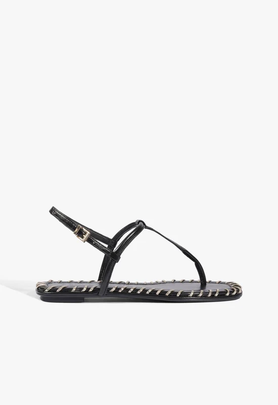 Elsha Sewing Leather Sandal 5 / Black / Leather