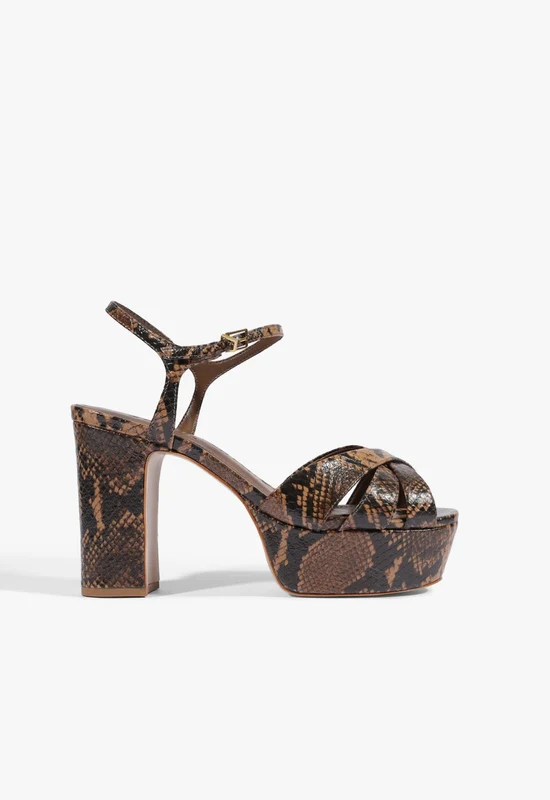 Keefa Leather Platform Sandal 9.5 / Pecan Brown / Snake