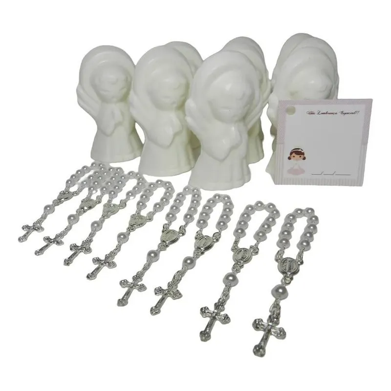 Kit 10 Lembrancinhas Batizado Sabonetes De Anjo Com Terço