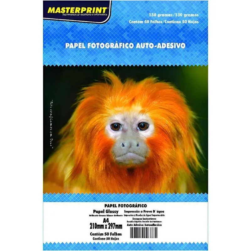 50 Folhas Papel Fotográfico Adesivo Glossy 130g A4 Cor Branc