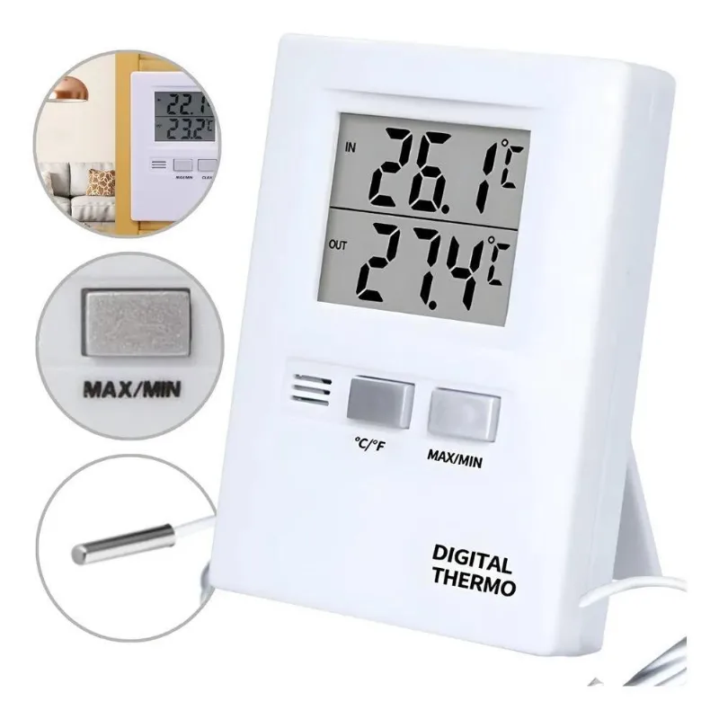 10x Termômetro Digital Clear Max Min Interno Externo Cabo 1