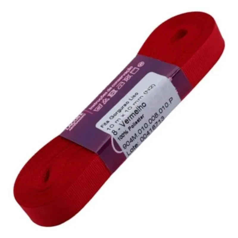 3x Fita De Gorgurão Fina 10mm ( 1 Cm ) 10 Metros N2 Cor Verm