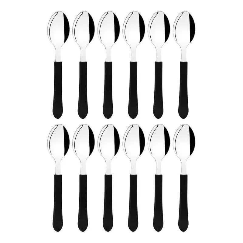 10x Kit 12 Colher De Mesa Tramontina Leme Inox Cabo Preto