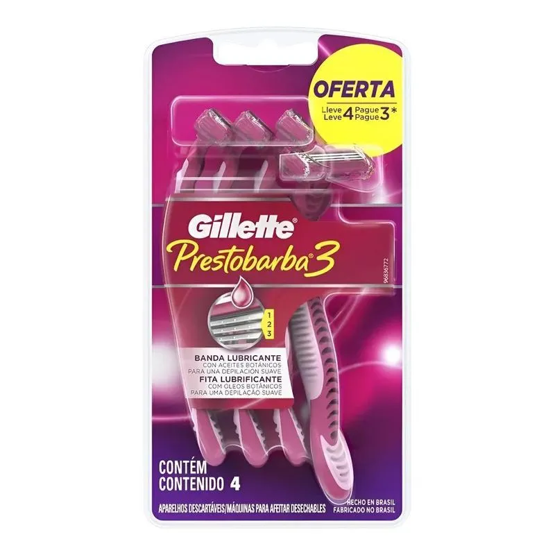 Aparelho Gillette Presto3 Feminino Leve 4 Pague 3