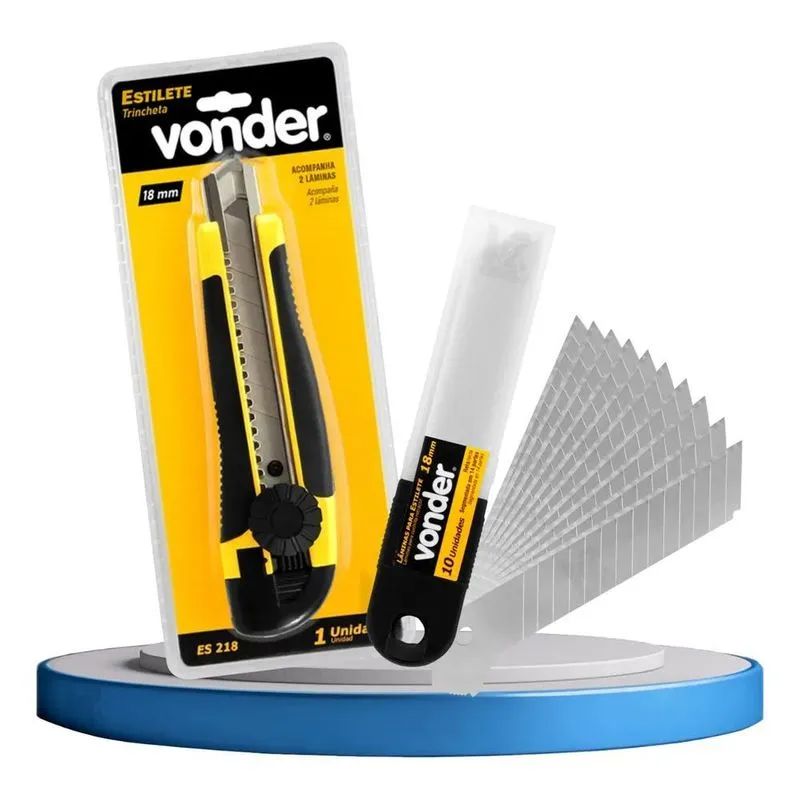 10x Estilete Profissional Vonder 18mm Emborrachado + 12 Lam