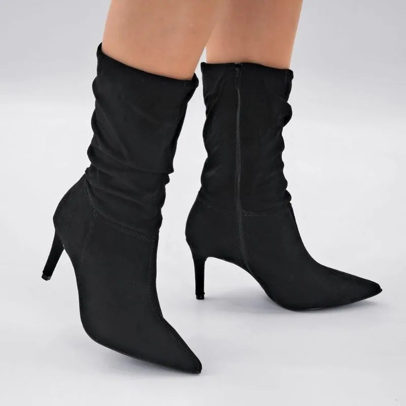 Bota Vizzano Feminina Salto Fino Cano Médio Camurça 3112.101 34 / Preto