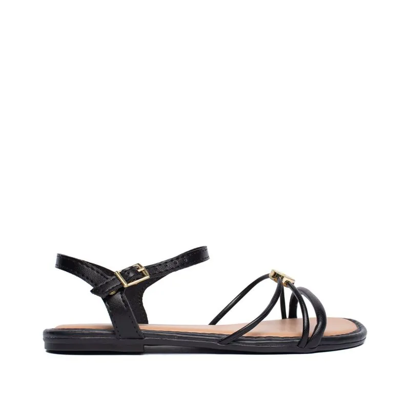 Sandália Rasteira Infantil Molekinha Napa Flor Preto/Dourado - 28