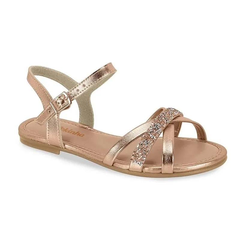 Sandália Casual Molekinha Infantil Menina Ouro Rosado 28