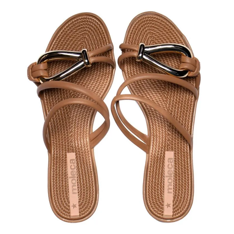 Rasteira Feminina Moleca Napa Detalhe Dourado Caramelo - 38