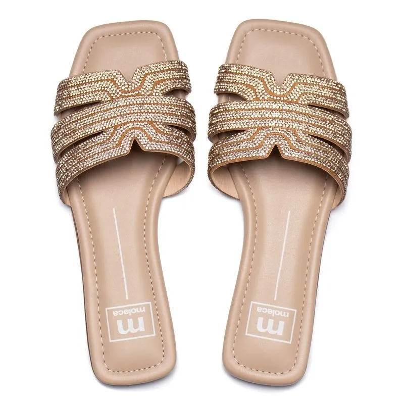 Chinelo Rasteira Feminino Moleca Strass Brilho Casual - 37