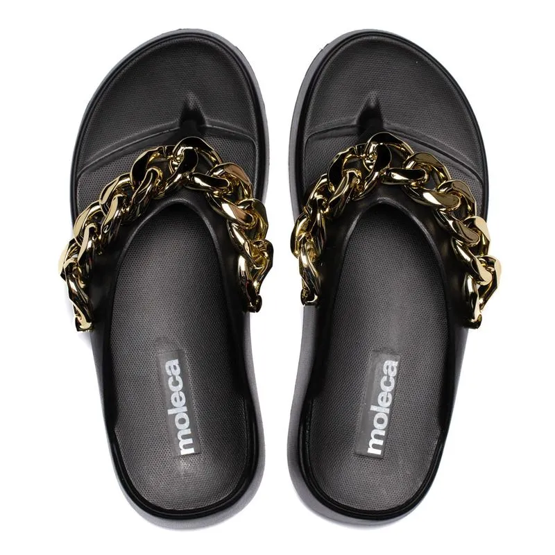 Chinelo Feminino Moleca Flatform Corrente Preto/Dourado - 34