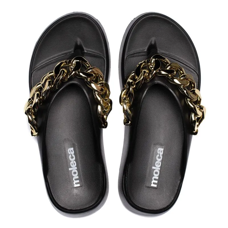 Chinelo Feminino Moleca Flatform Corrente Preto/Dourado - 35