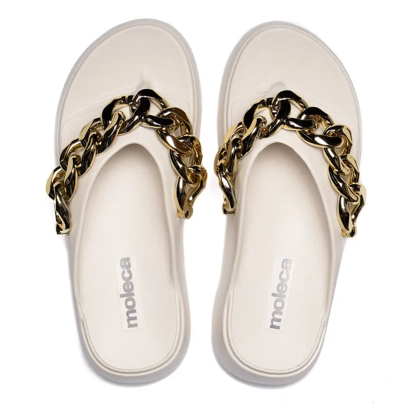 Chinelo Feminino Moleca Flatform Corrente Orgânica Branco - 36