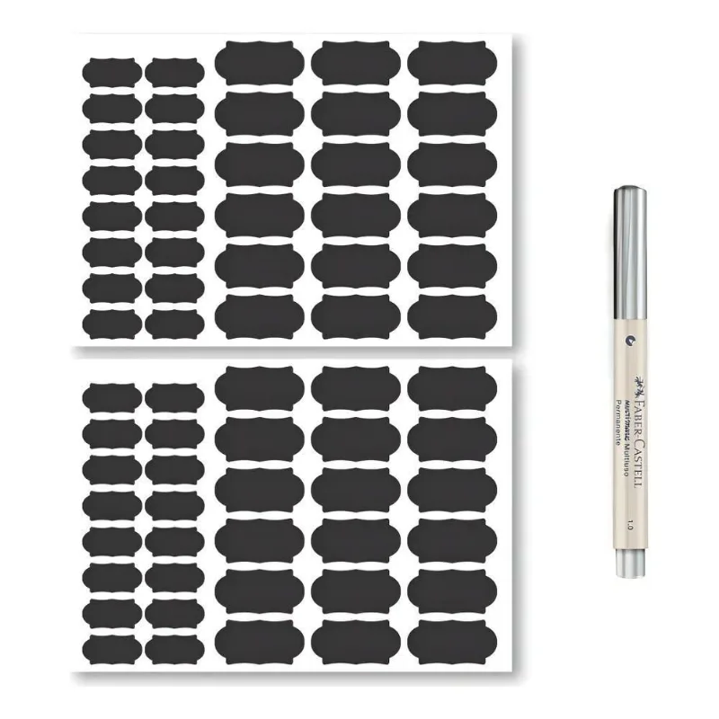 60 Etiquetas Lousa (30 Pote + 30 Tempero) + Caneta Prata