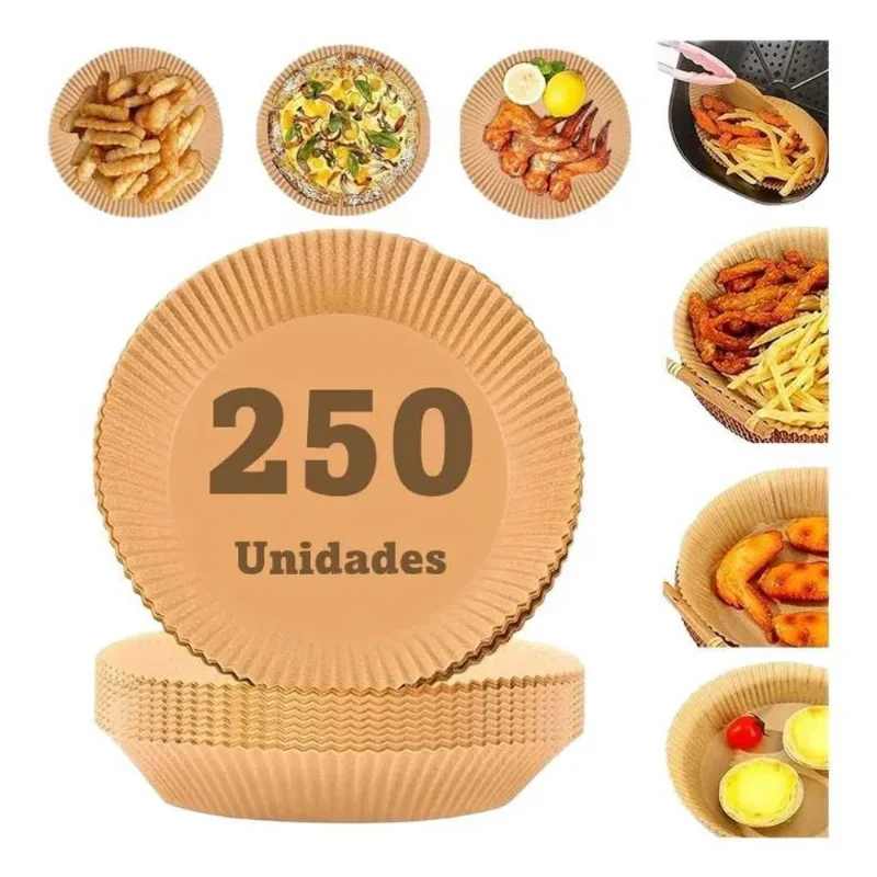 Kit 250 Forro Papel Airfryer Descartável Forma Antiaderente