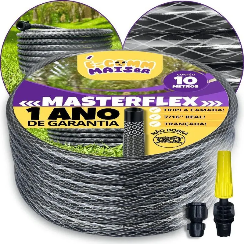 5x Mangueira De Jardim 10m Azul Reforçada Trançada Não Dobra