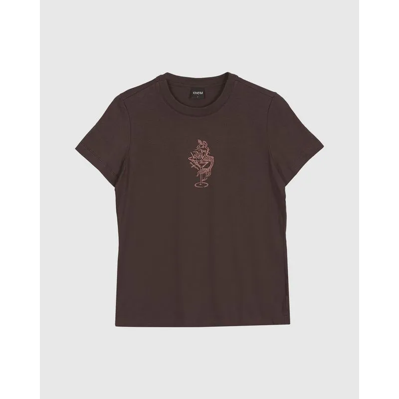 Camiseta Feminina Slim Estampa Sereia Drink Em Algodão - ENFIM Marrom - P