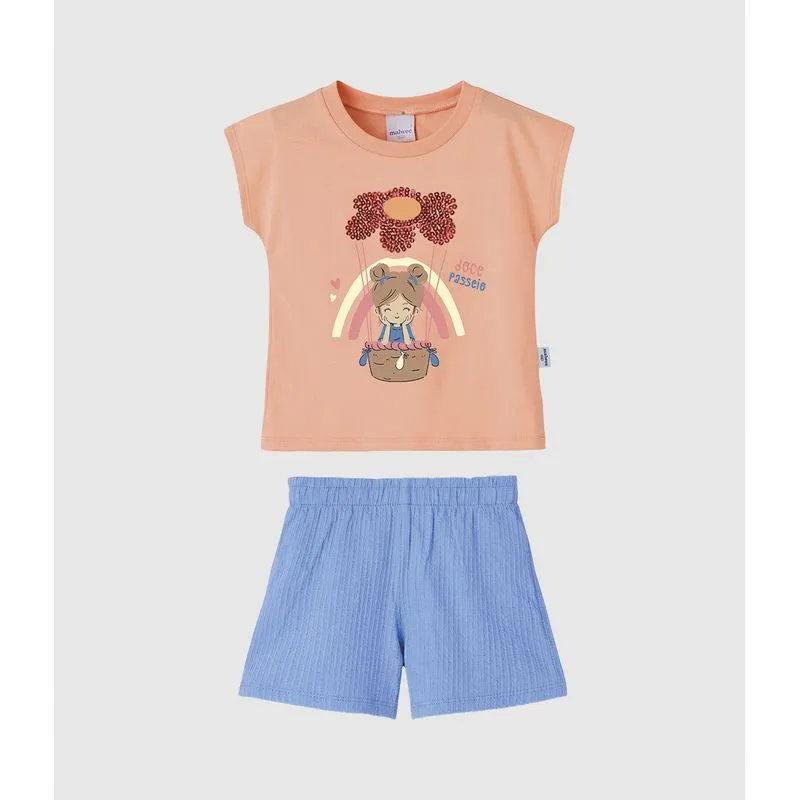Conjunto Infantil Menina Blusa Estampa Com Aplicação De Paetês Malwee Kids Laranja - 4