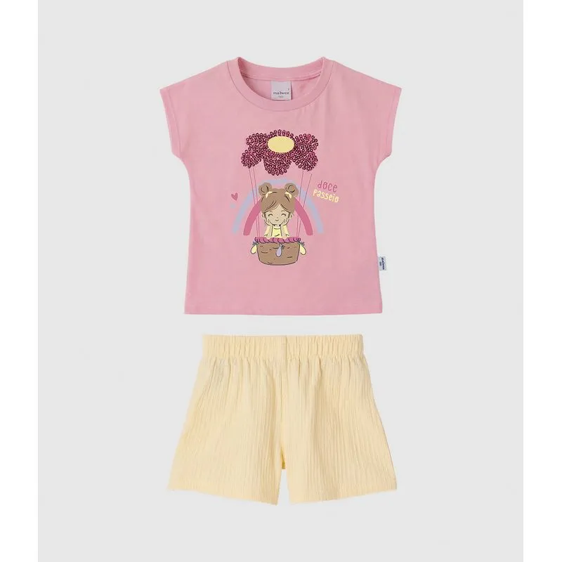 Conjunto Infantil Menina Blusa Estampa Com Aplicação De Paetês Malwee Kids Rosa - 6