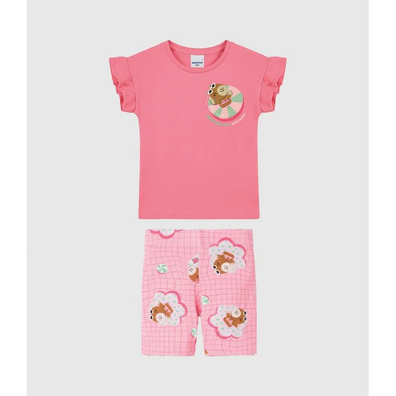 Conjunto Infantil Menina Bermuda Estampada Em Algodão Malwee Kids Rosa - 8
