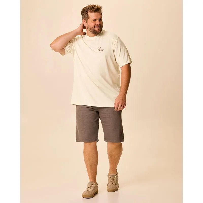 Camiseta Masculina Plus Size Estampa Peitoral E Costas Em Malha Linho Off White - G3