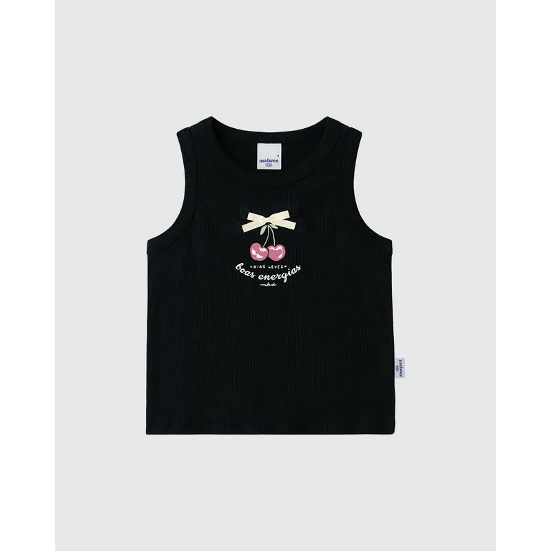 Regata Infantil Menina Cropped Aplique Laço Frontal Em Ribana Malwee Kids Preto - 12