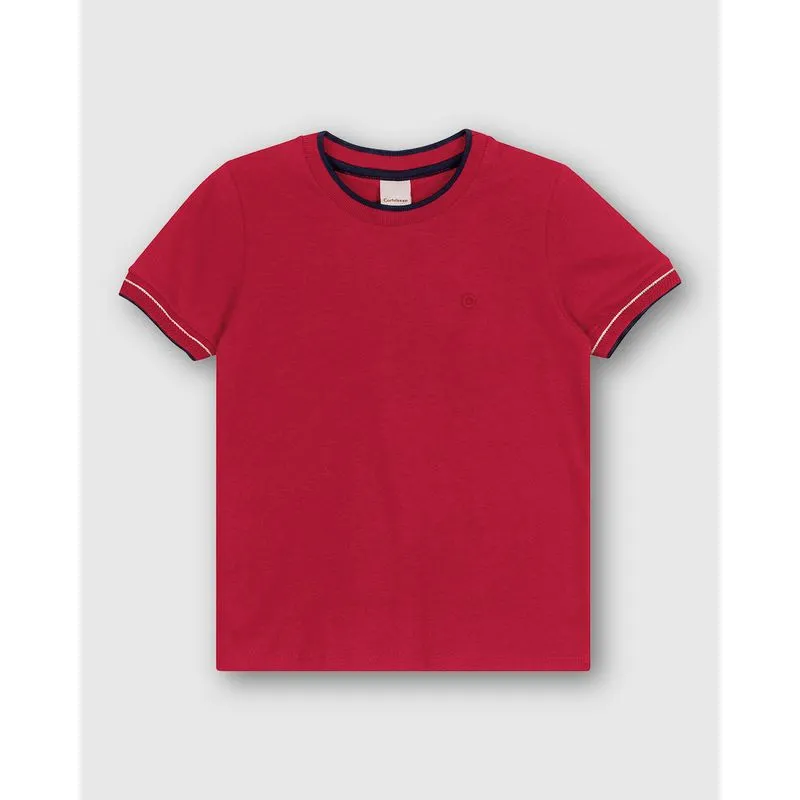 Camiseta Menino Gola Retilínea Contraste Em Algodão - Carinhoso Vermelho - 4