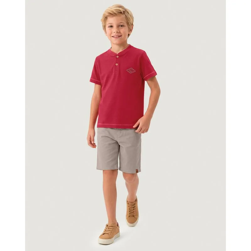 Conjunto Menino Camiseta Peitilho E Bordado Em Algodão - Carinhoso Vermelho - 3