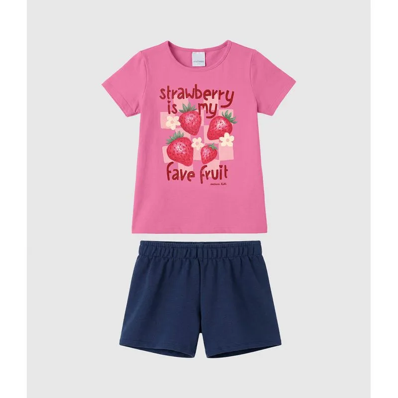 Conjunto Infantil Menina Estampado Blusa E Shorts Em Algodão Malwee Kids Rosa - 10