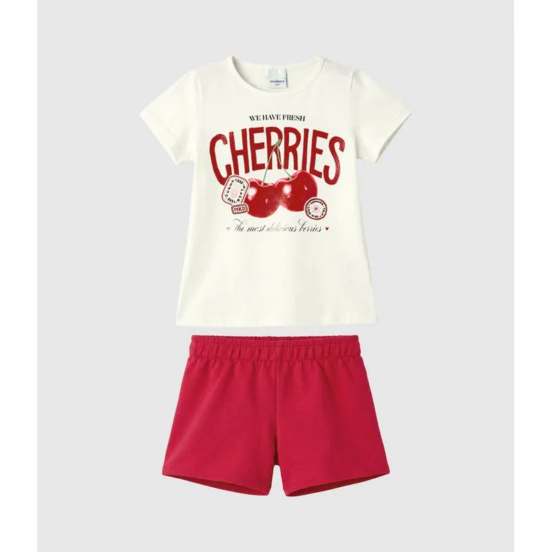 Conjunto Infantil Menina Estampado Blusa E Shorts Em Algodão Malwee Kids Off White - 16