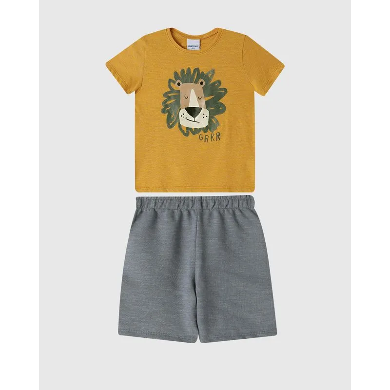 Conjunto Infantil Menino Camiseta Estampa Frontal Malha Fio A Fio Malwee Kids Amarelo - 4