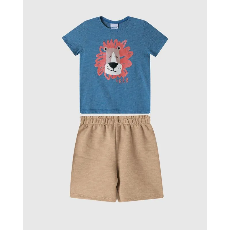 Conjunto Infantil Menino Camiseta Estampa Frontal Malha Fio A Fio Malwee Kids Azul - 1
