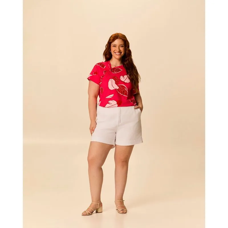 Blusa Feminina Plus Size Detalhe Torção Frontal Em Viscose Stretch Vermelho - G2