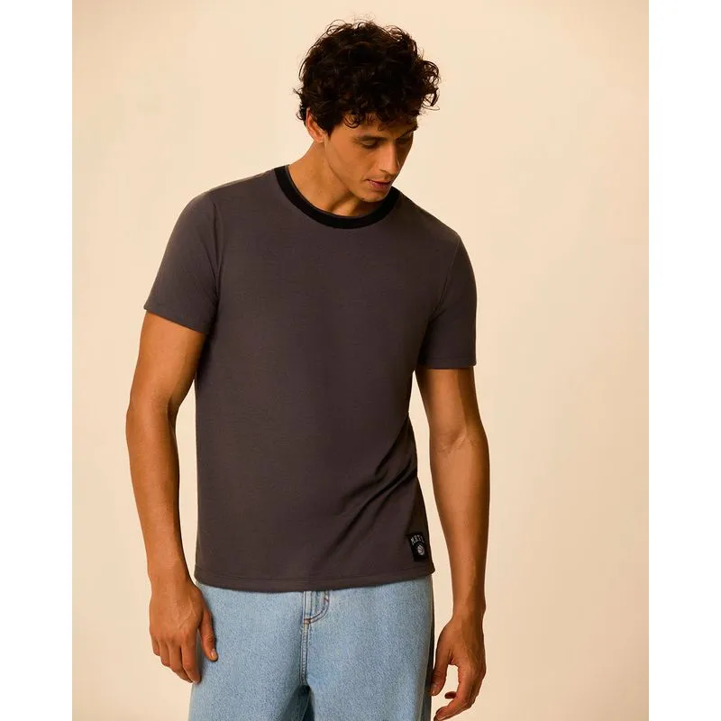 Camiseta Masculina Slim Etiqueta Externa Em Malha Mescla Algodão Cinza - G