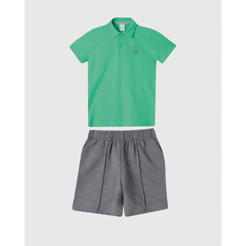 Conjunto Menino Camisa Polo Piquet Stretch E Bermuda - Carinhoso Verde - 12