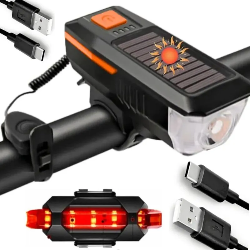 3x Lanterna Farol Solar Bike Buzina Led Traseiro Ciclista Ki
