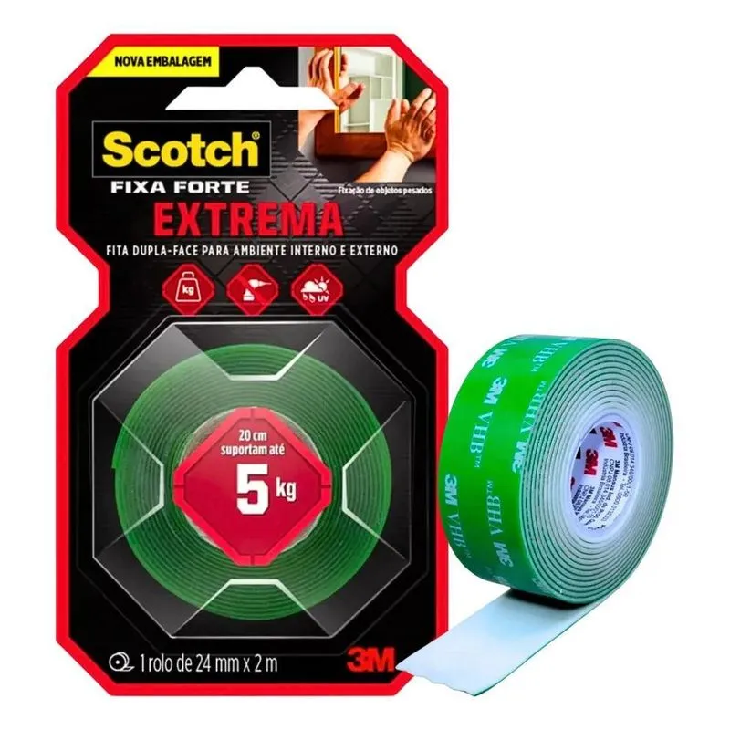 2x Fita Dupla Face 3m Scotch 24mm X 2m Extrema Fixa Forte 5k
