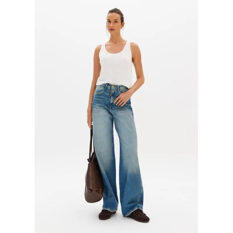 Calça Jeans Super Baggy Cintura Média Azul 36