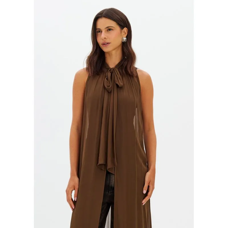 Blusa Alongada De Chiffon Marrom P