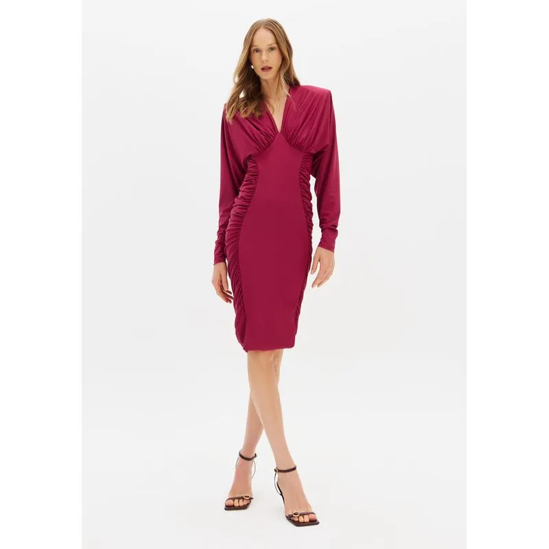 Vestido Midi Manga Longa De Malha Bordô GG