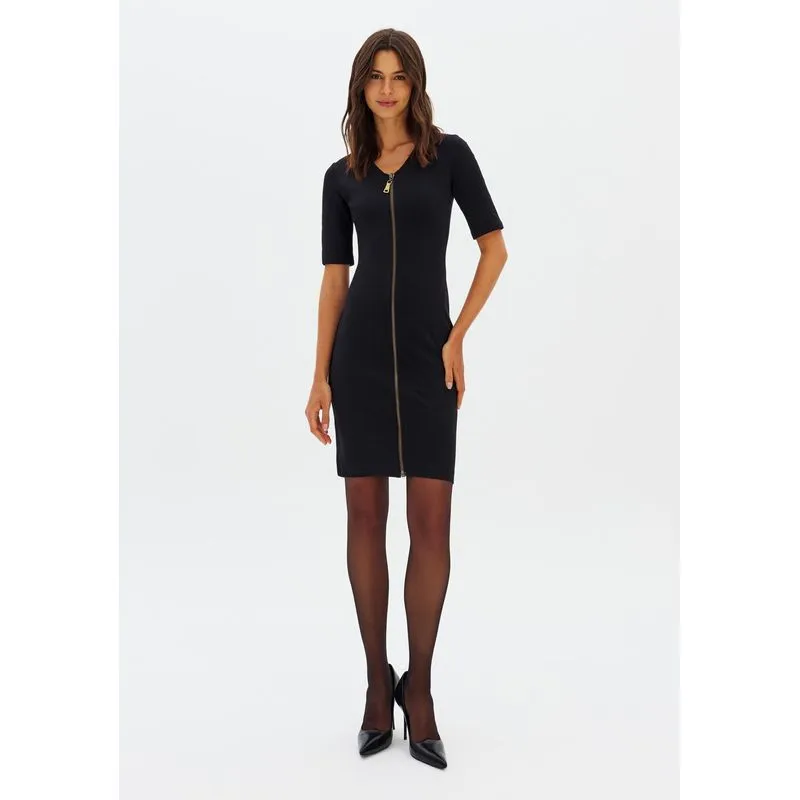 Vestido Curto Com Zíper Frontal Preto PP