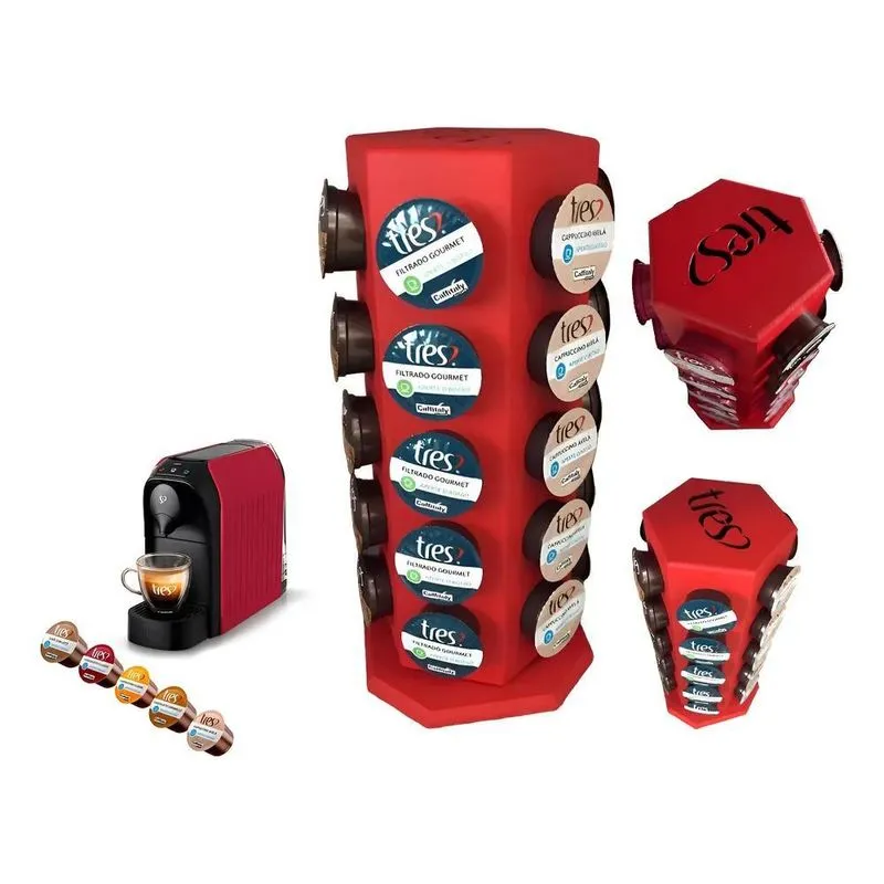 Suporte Torre P/30 Capsulas Três Corações Giratorio Cor Verm
