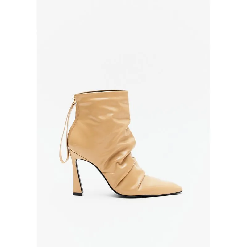 Bota Slouch Couro Cano Baixo Salto Taça Bege 40