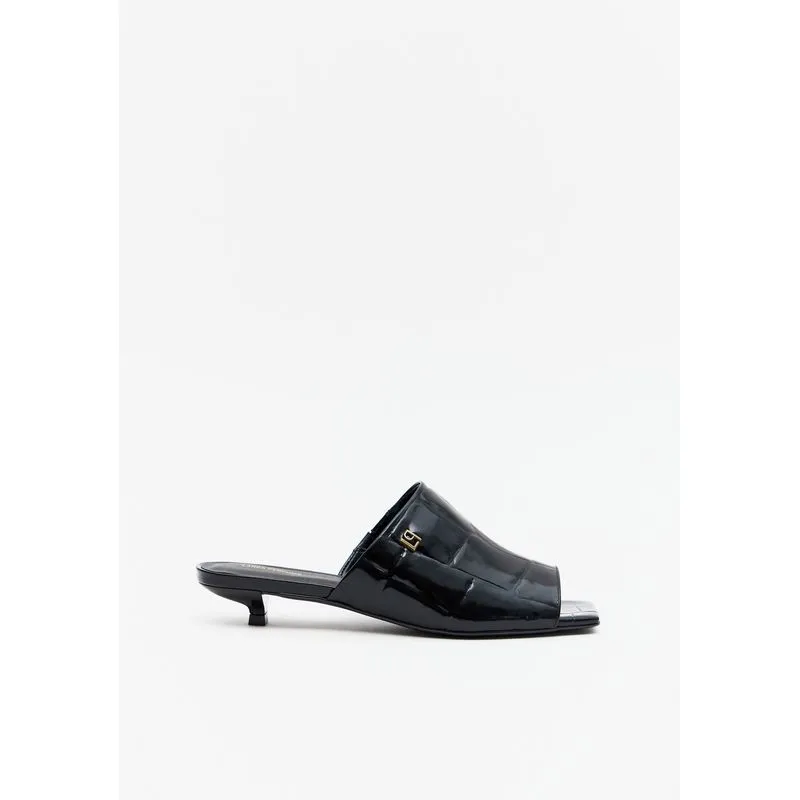 Sandália Mule Couro Croco Salto Micro Preto 40