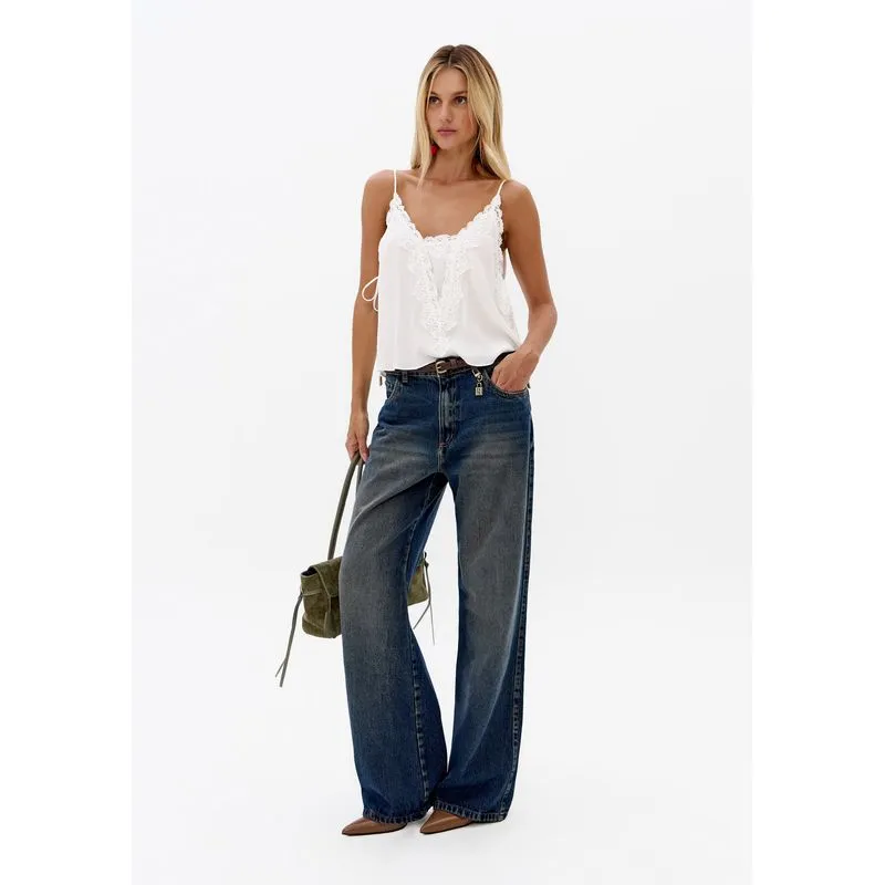 Calça Jeans Reta Cintura Média Azul 42